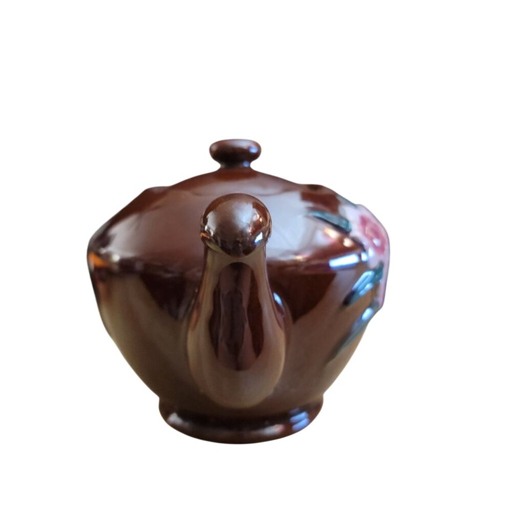 Vintage Brown Floral Ceramic Teapot Made in Japan Raised Flower Design - Picture 4 of 9